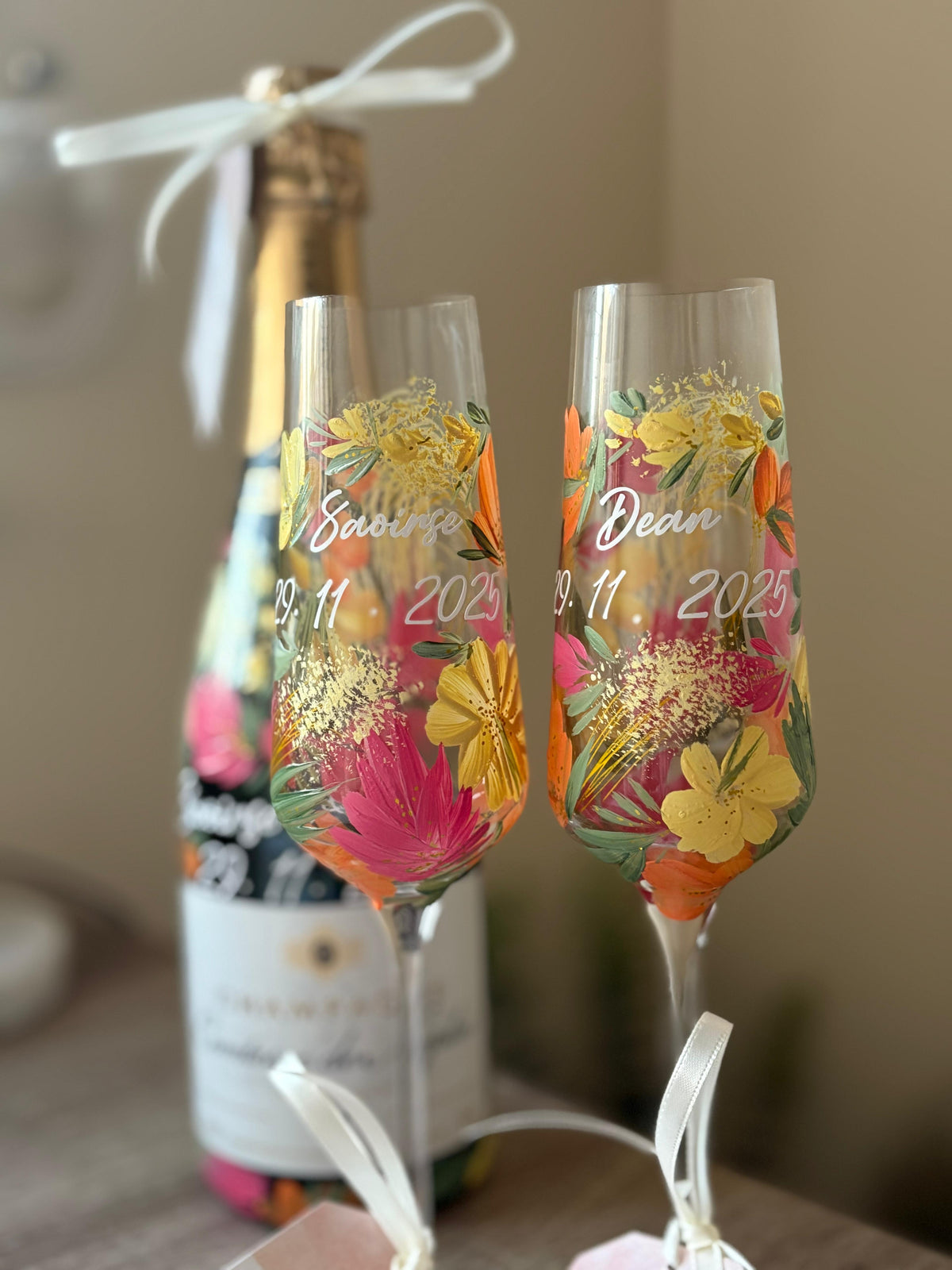 Hand-Painted Champagne Flute - Single